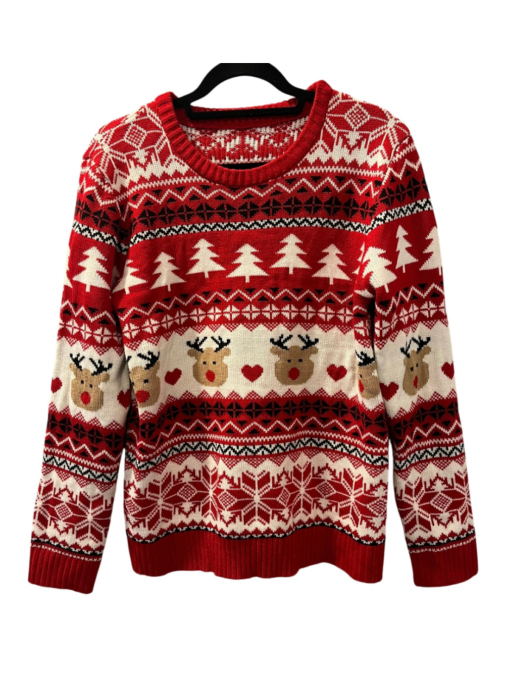 Ugly Christmas Sweater Women's Size XL Red Reindeer Knit Holiday Fair Isle Soft